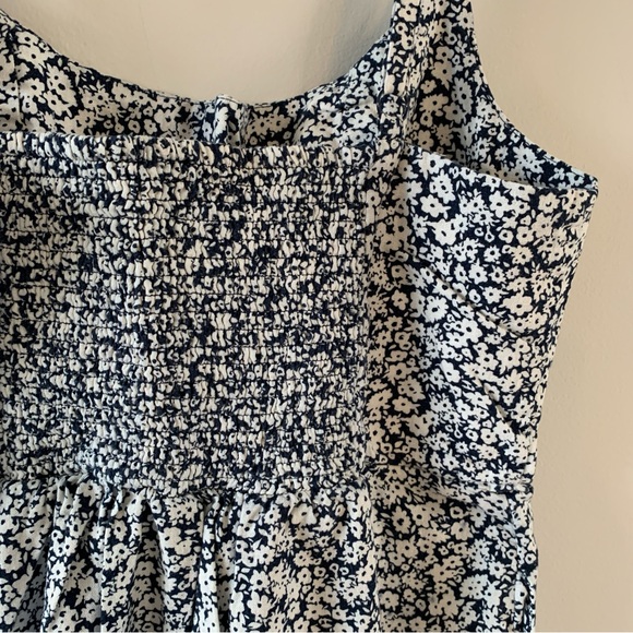 Linen Dress Above Knee Mini Sleeveless Scoop Neck Floral Blue White Size XL - Picture 5 of 8